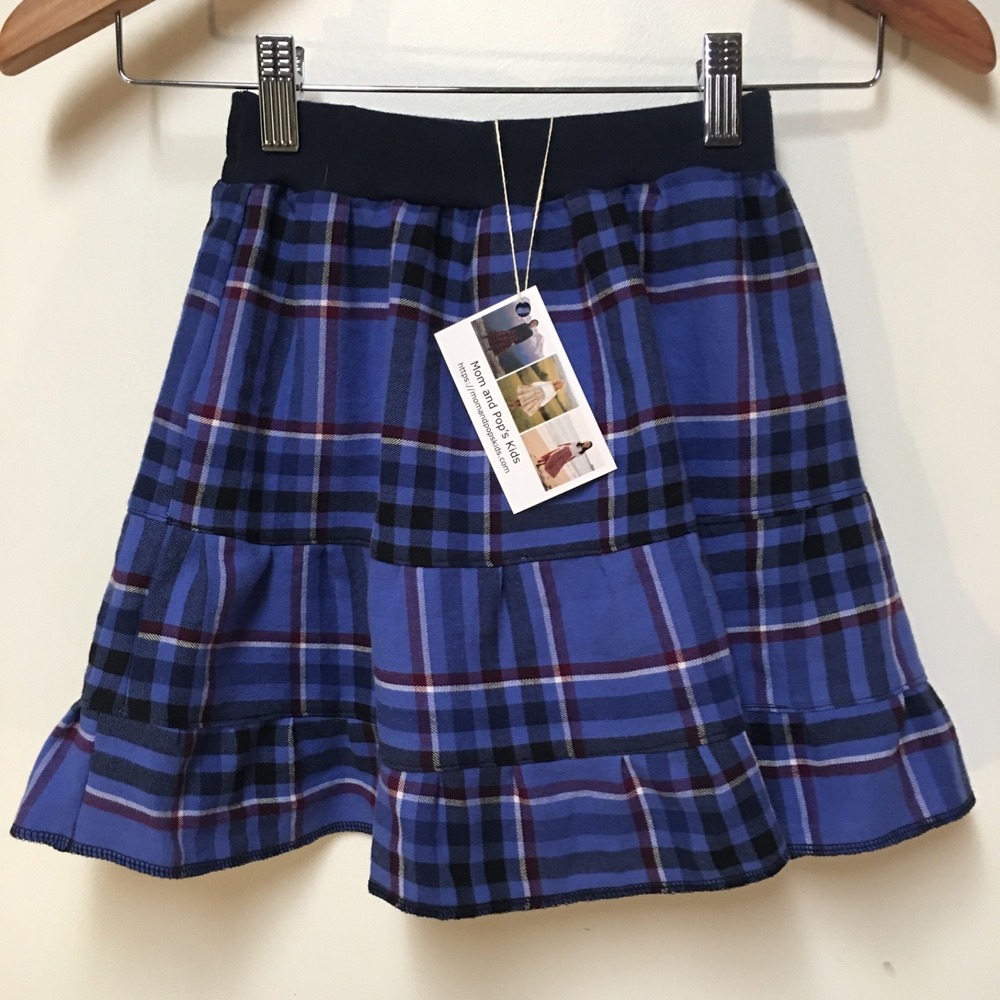 Skirt Flannel Girls 3 Midi‎ Blue Plaid Ruffle Tiered Cotton Mom and Pop's Kids